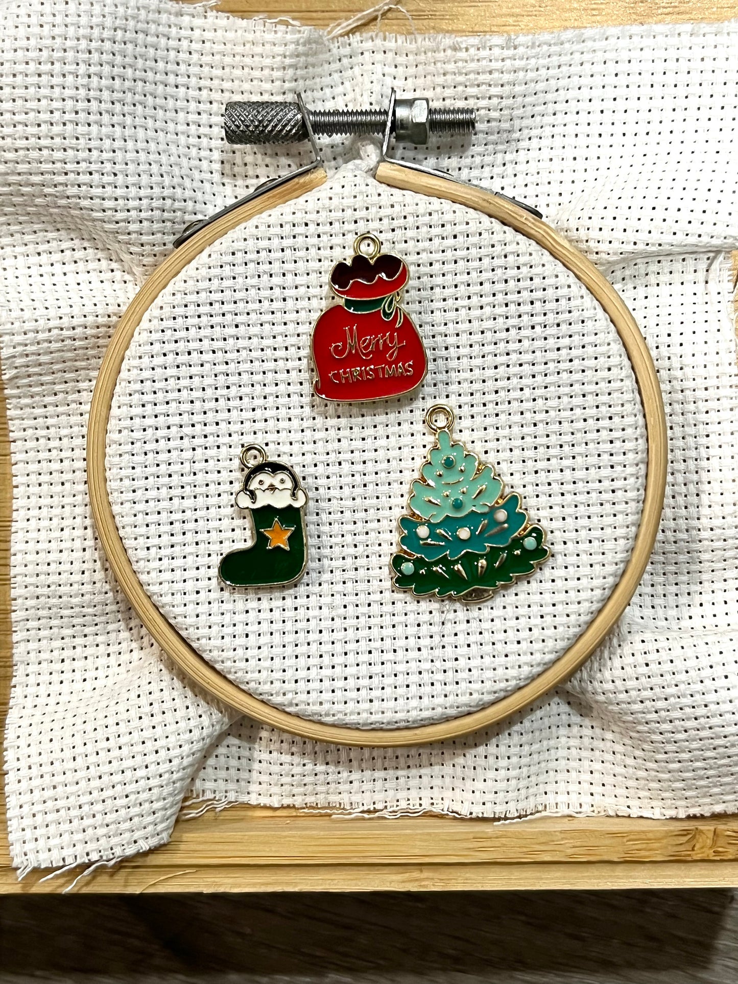 Cute Christmas needle minder | Christmas Tree | Santa's Sack | Penguin in stocking | Embroidery minder